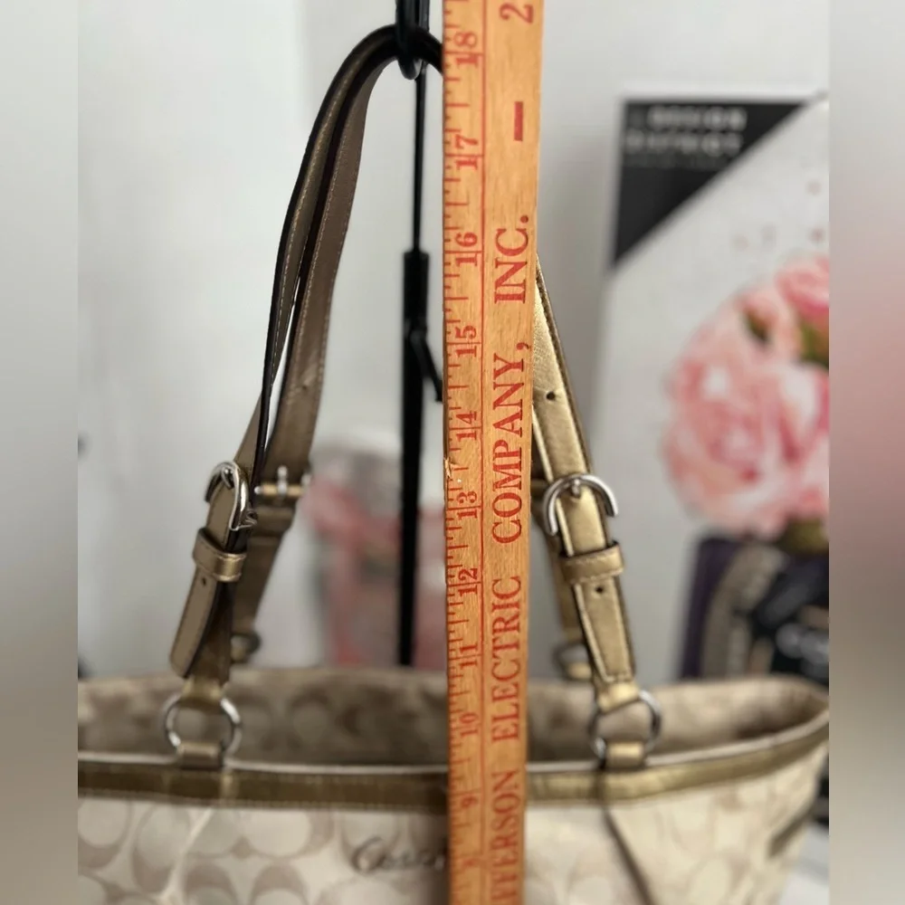 Coach gold Metallic canvas and leather tote bag
